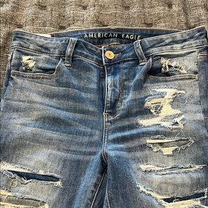 American Eagle Outfitters Women's Light Blue Ripped Hi-Rise Jegging Jeans